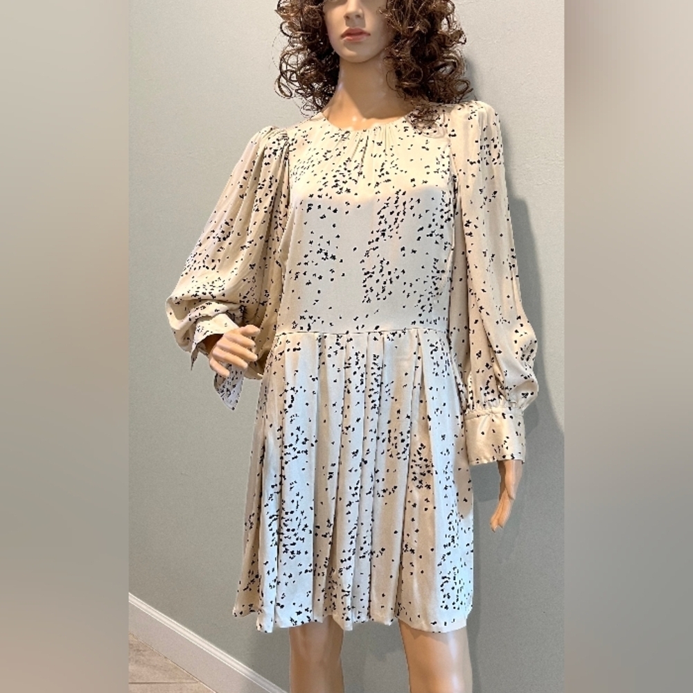 Rebecca Taylor Scattered Fleur Champagne & Black Dress 100% Silk Size 10… NWT